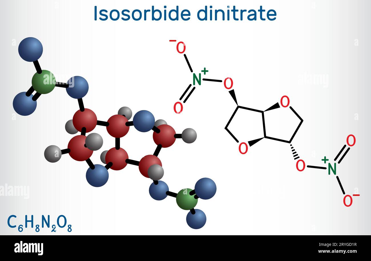 Isosorbide dinitrate, ISDN molecule. It is vasodilator used to treat