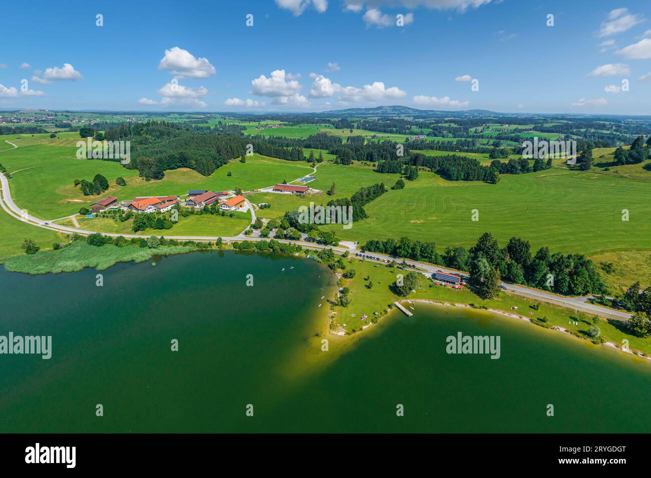 Aerial view to the Illasberg Lake which is a part of the Forggensee in ...