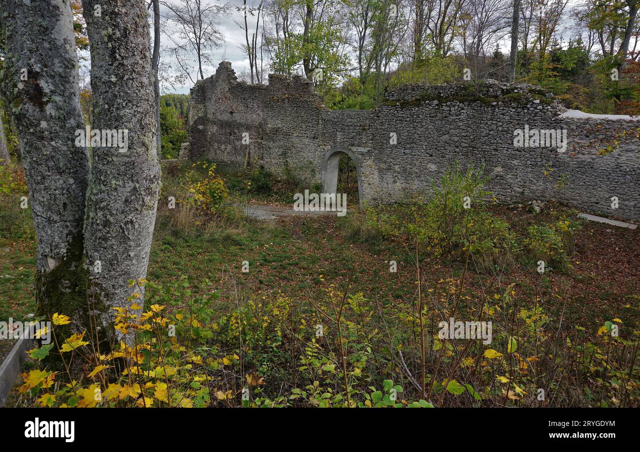 HÃ¶lnstein Castle; HÃ¶lnstein castle ruins; Holstein Castle; Swabian Alb; Baden Wuerttemberg; Germany Stock Photo