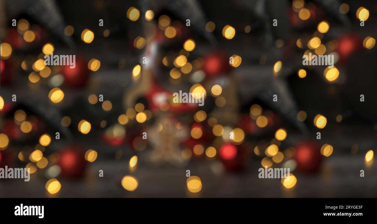 Abstract blurred shiny bokeh lights black background. Stock Photo