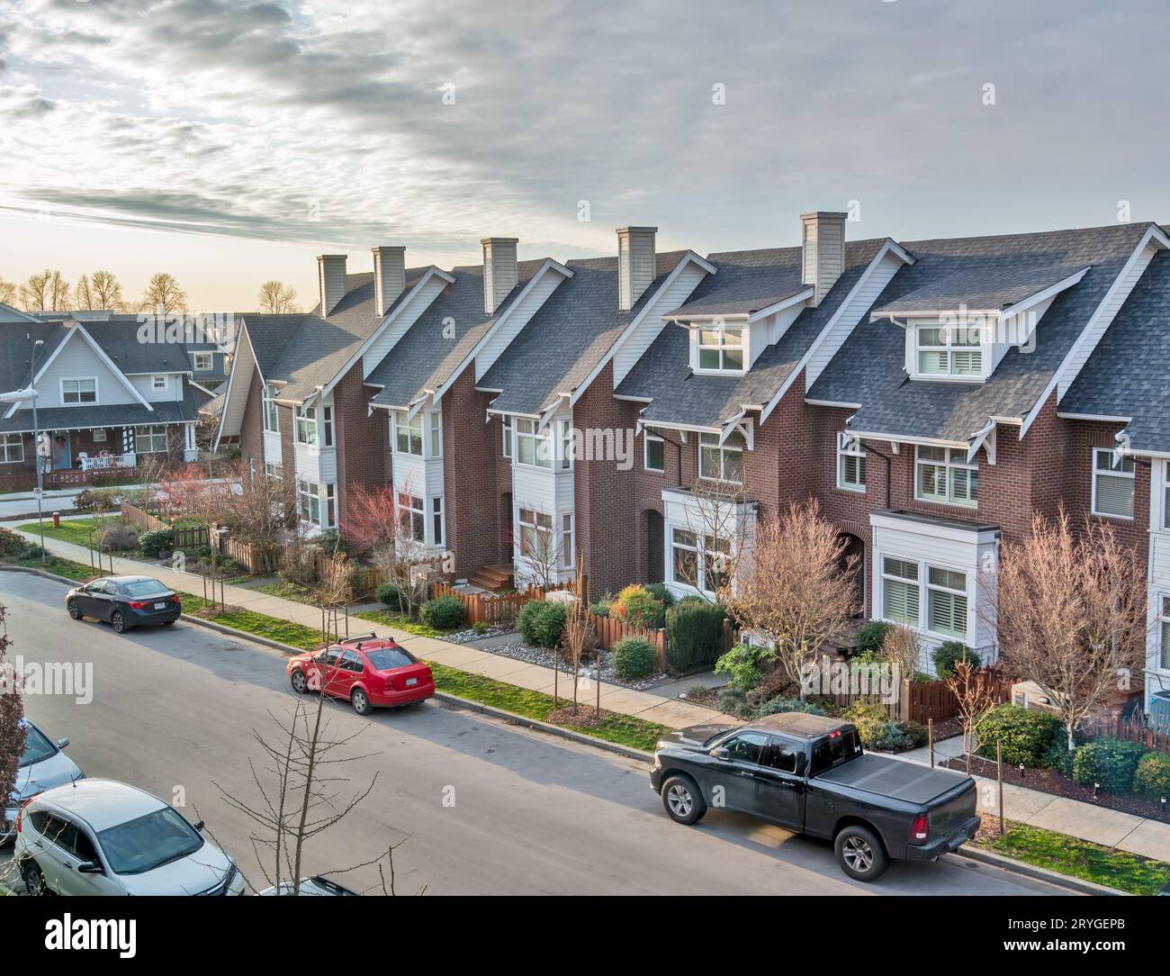 Residential area of Queensborough community with the row of townhouses. Stock Photo