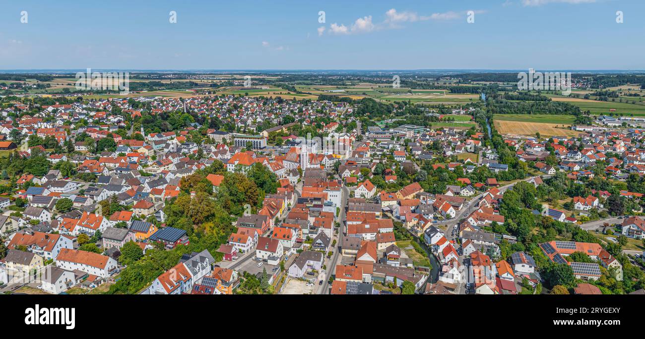 Aerial view to Burgau, a little town in the region Danube-Iller in northern swabia near Günzburg Stock Photo