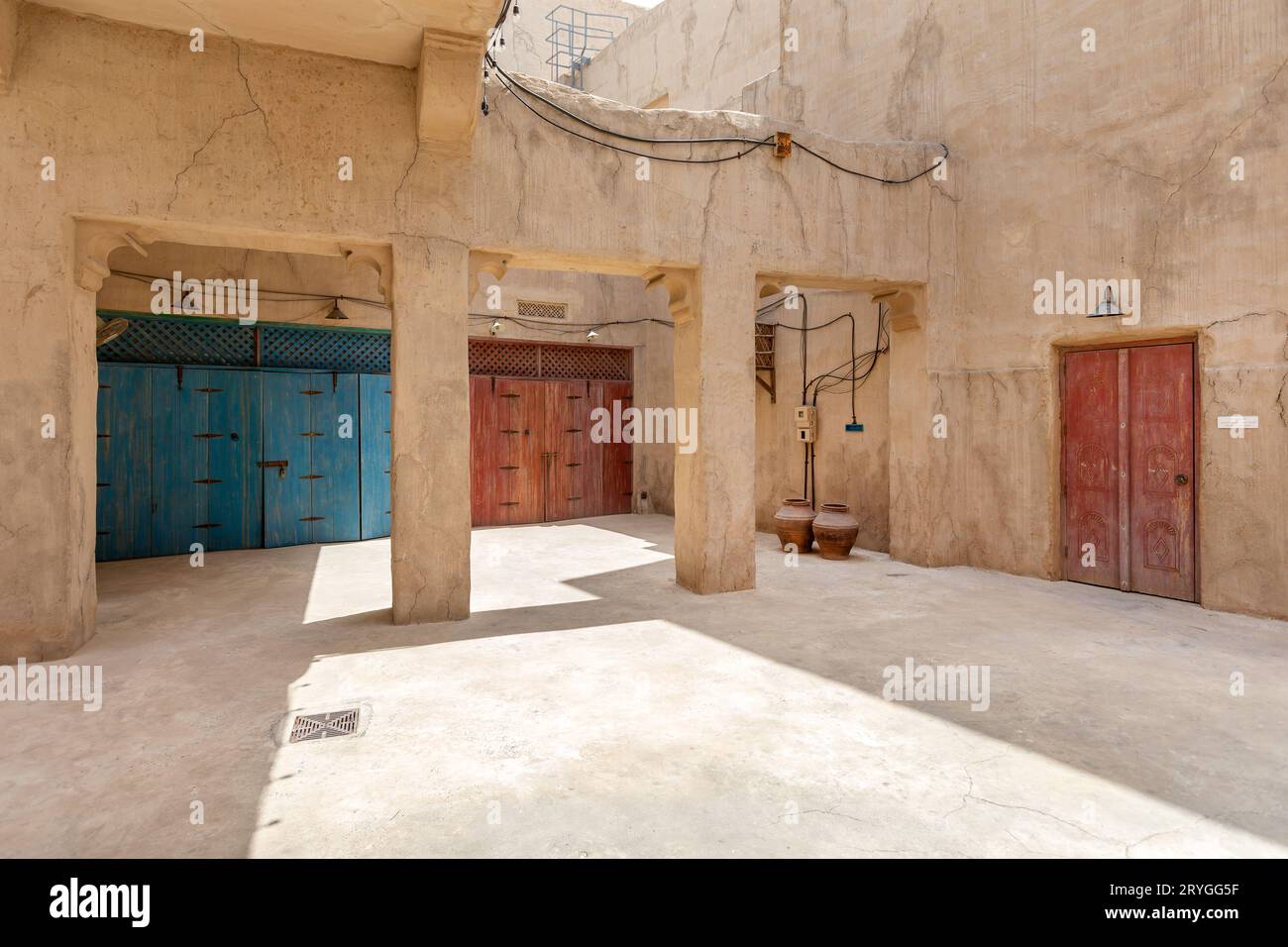 Arabic style doors at the traditional market in old Dubai Stock Photo