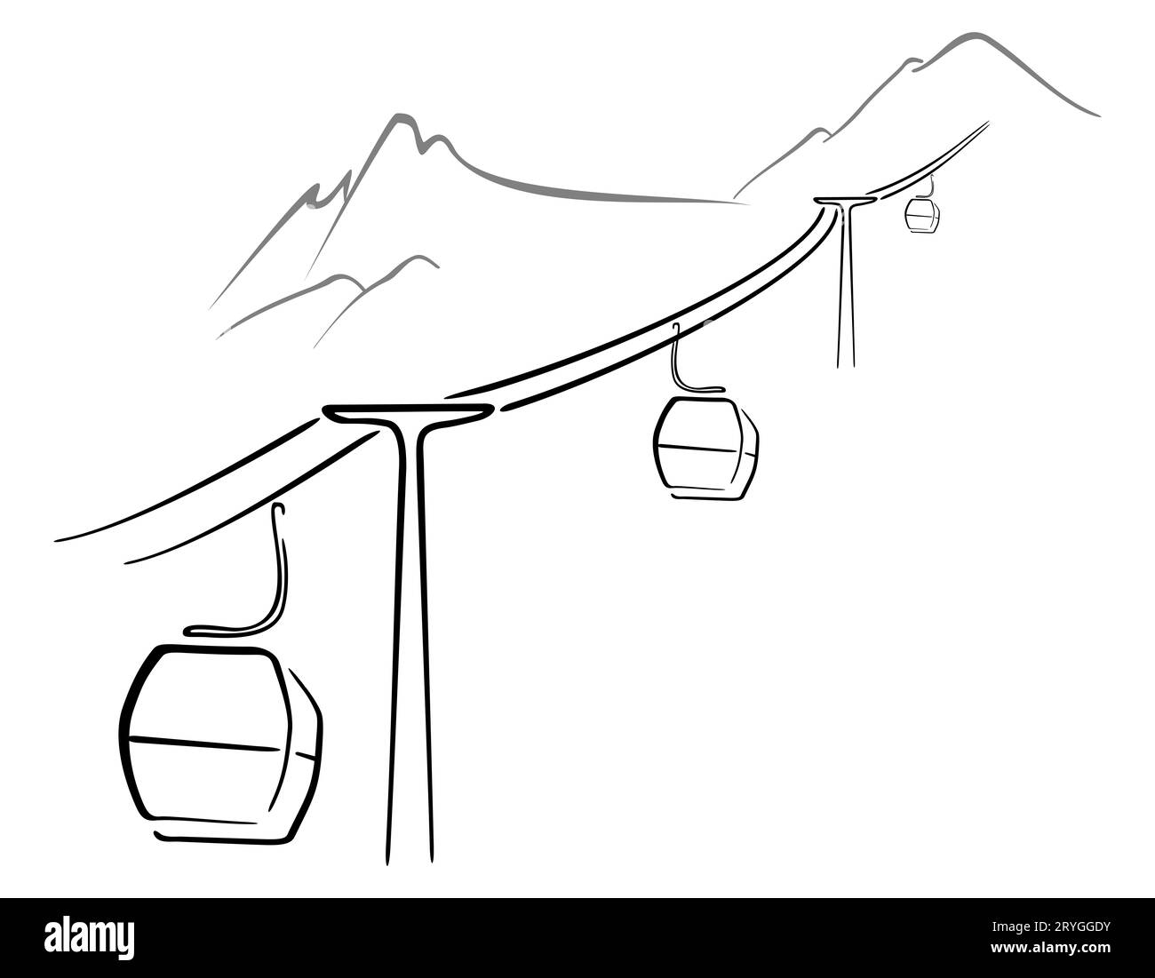 Cable car going to mountain peak Stock Photo
