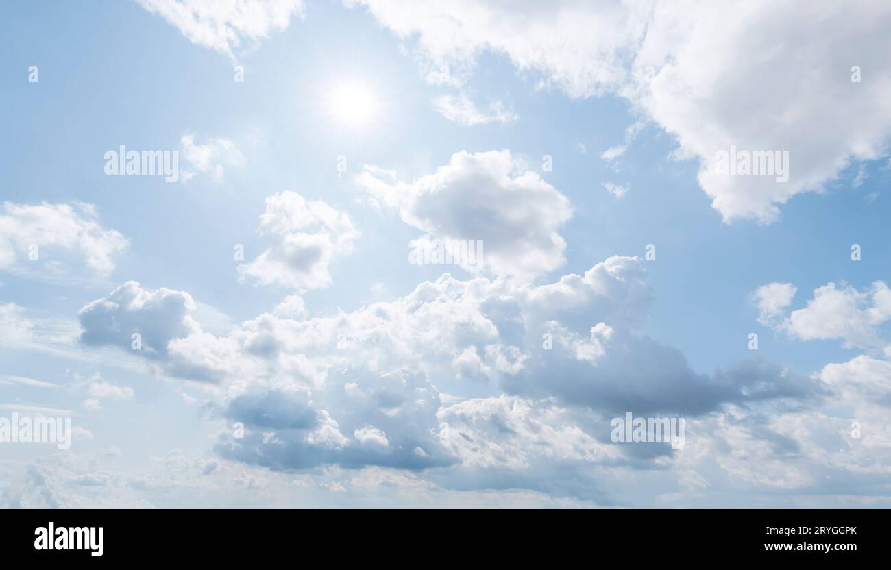 Bright sky with many cumulus clouds Stock Photo