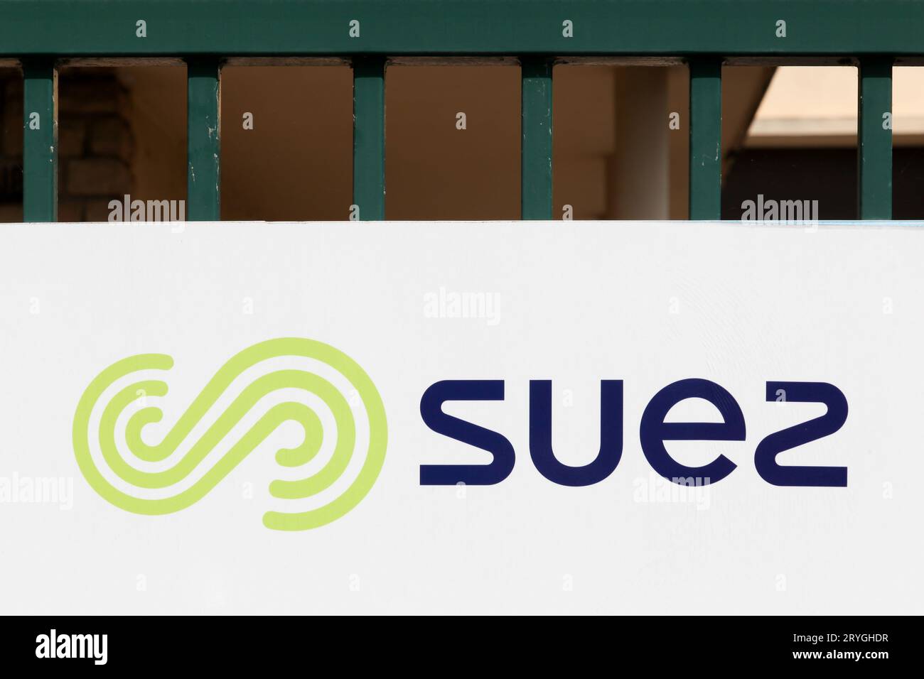 Suez logo on a fence. Suez SA is a Frenchbased utility company which operates largely in the