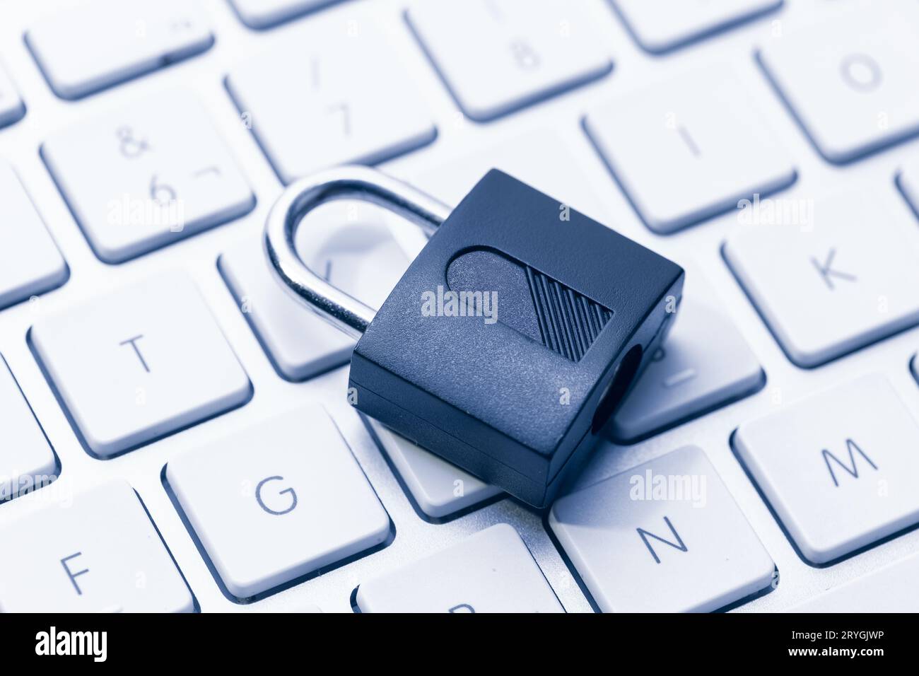 Computer Security and data privacy concept. Closed padlock on computer keyboard Stock Photo