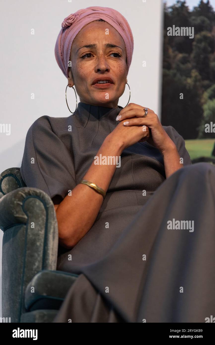 Zadie Smith,  English novelist, debut novel, 'White Teeth', photographed at Cliveden Literary Festival, Berkshire, England, UK 30th September 2023 Stock Photo