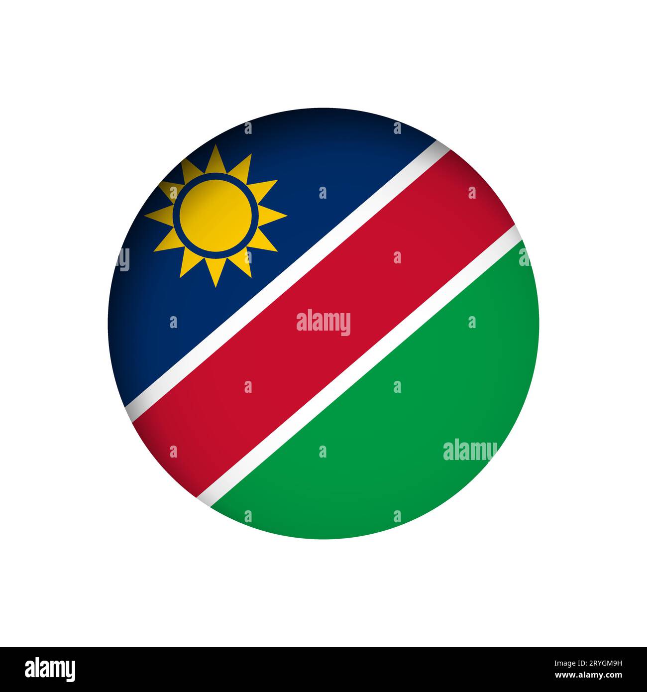 Namibia flag - behind the cut circle paper hole with inner shadow. Stock Vector