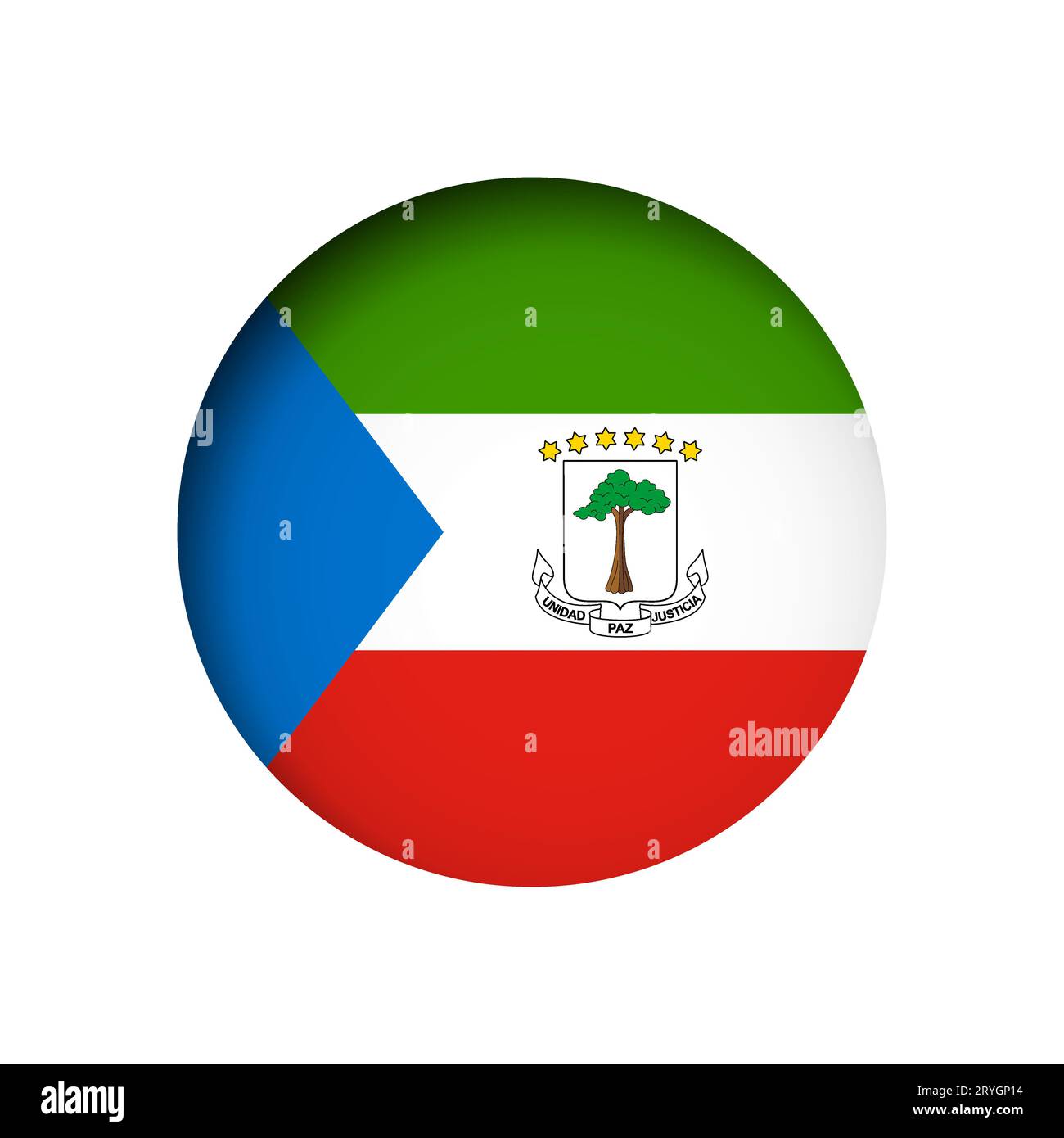 Equatorial Guinea flag - behind the cut circle paper hole with inner shadow. Stock Vector