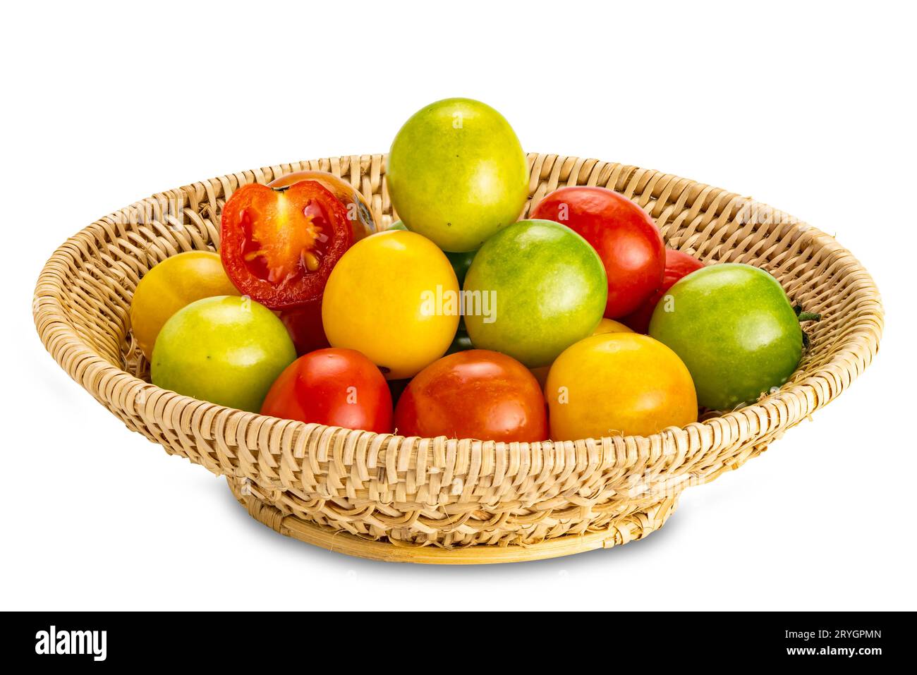 Multi colored tomatoes in bamboo basket Stock Photo Alamy