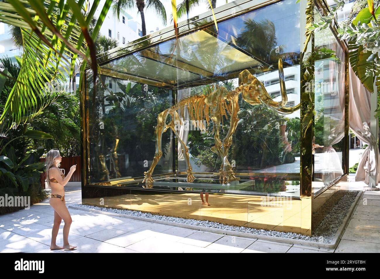 USA. FLORIDA. MIAMI. THE GOLDEN MAMMOUTH PF THE ARTIST DAMIEN HIRST AT THE FAENA HOTEL. Stock Photo