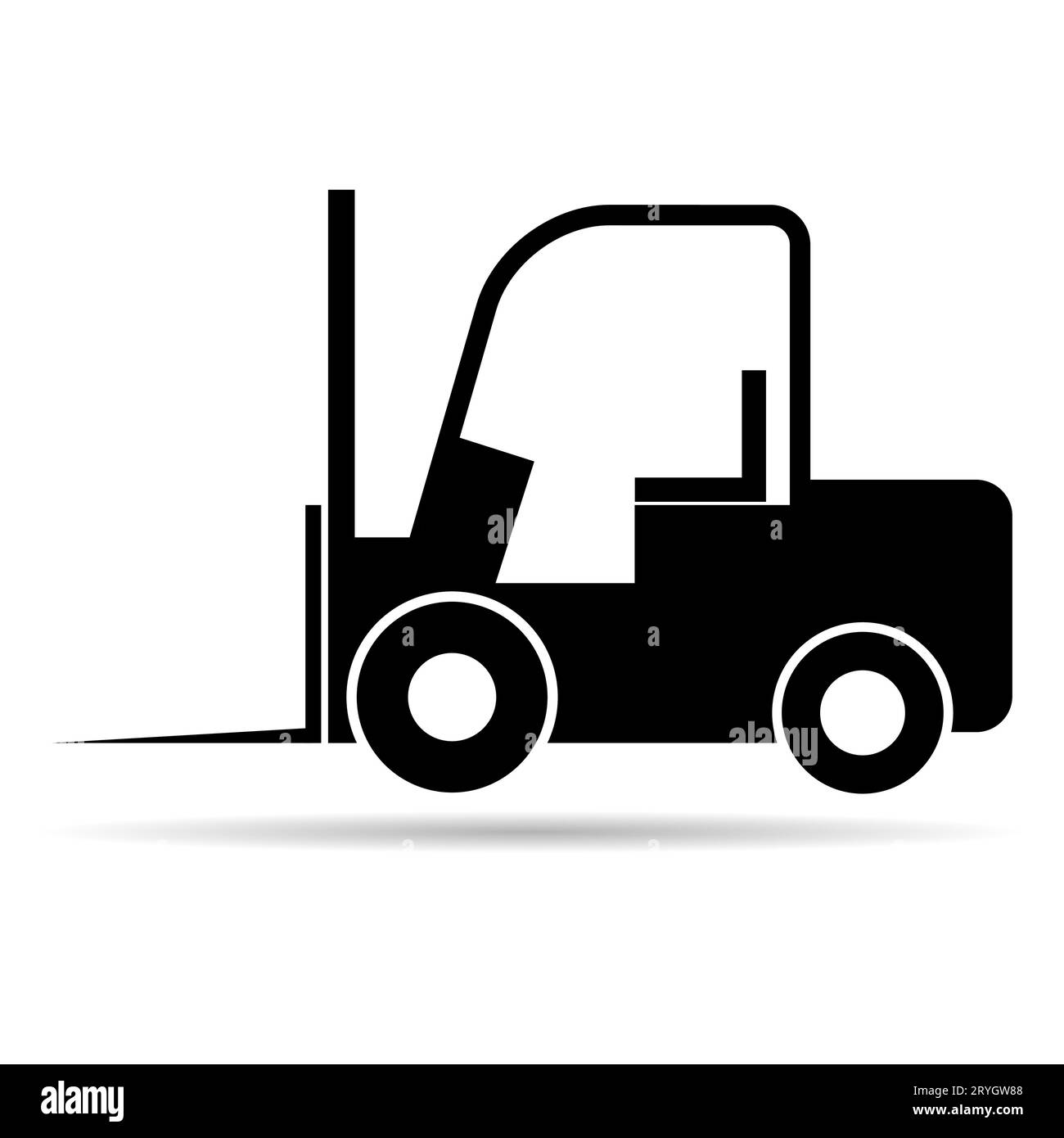 Forklift transport icon shadow, industry vehicle machine symbol, fork