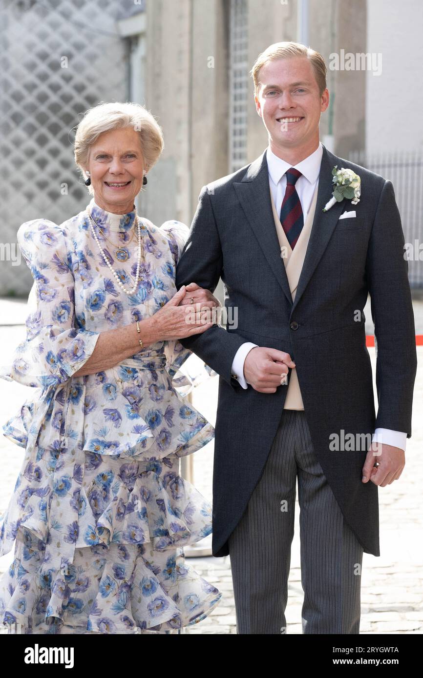 Beloeil, Belgium. 01st Oct, 2023. Princess Marie-Astrid of Luxembourg and Archiduc Alexander de Habsbourg-Lorraine attend the wedding of Archiduc Alexander de Habsbourg-Lorraine and Countess Natacha Roumiantzoff-Pachkevitch at the Church of Saint Pierre of Beloeil, on September 29, 2023 in Belgium. Photo by David Niviere/ABACAPRESS.COM Credit: Abaca Press/Alamy Live News Stock Photo