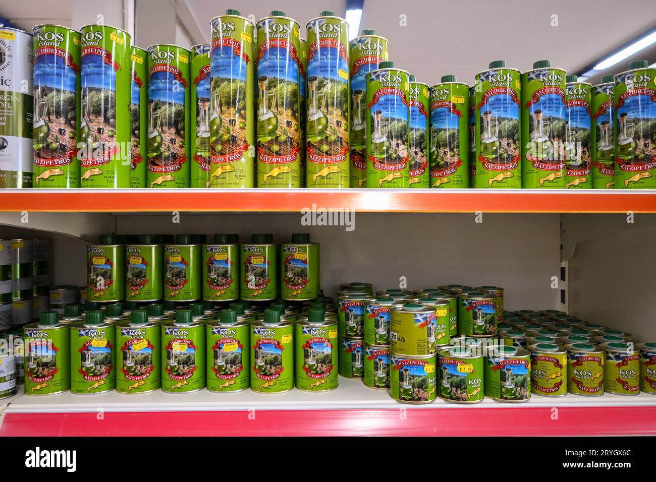 Kos, Greece May 8, 2023 Traditional Greek olive oil at the market