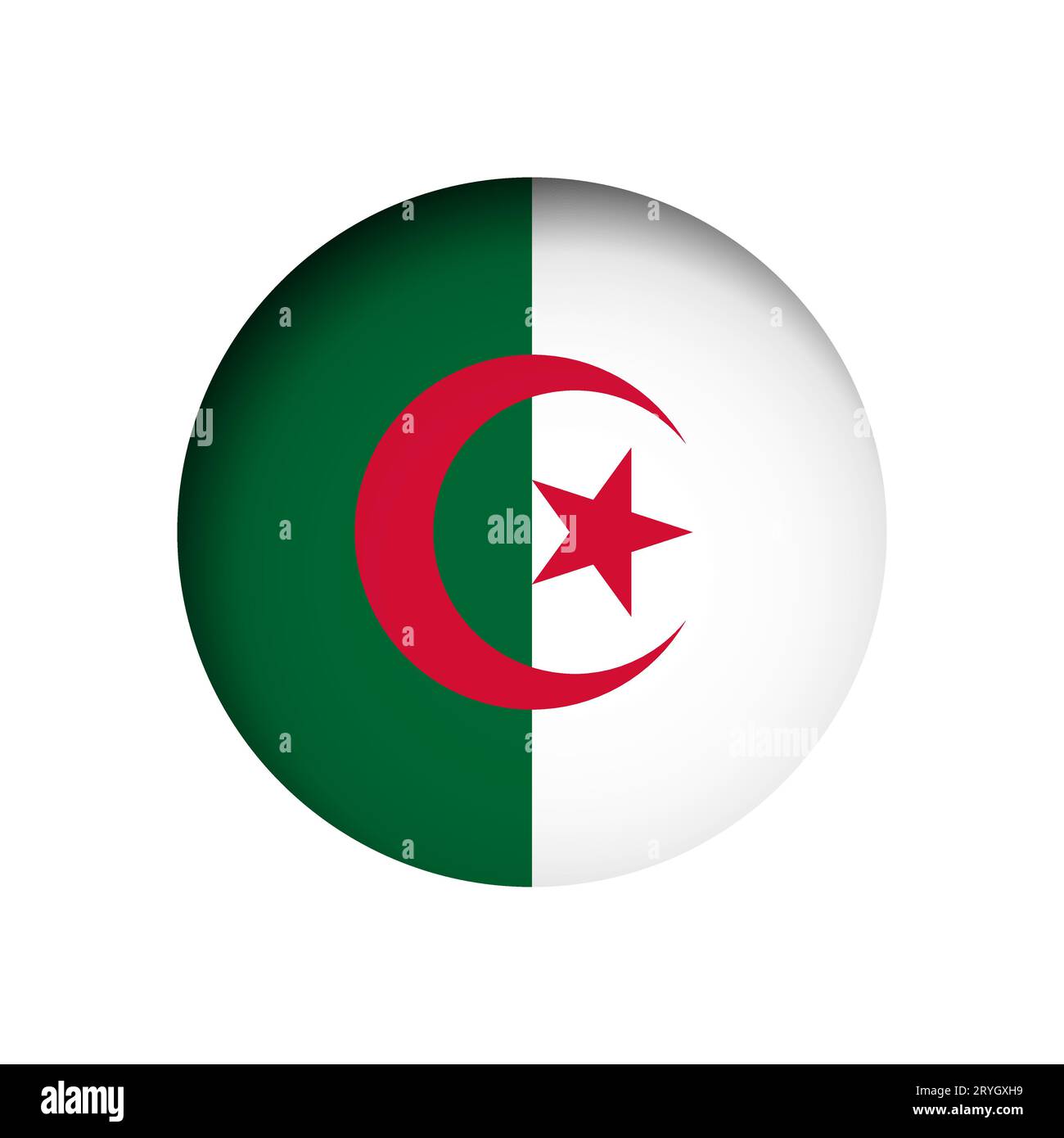 Algeria flag - behind the cut circle paper hole with inner shadow. Stock Vector