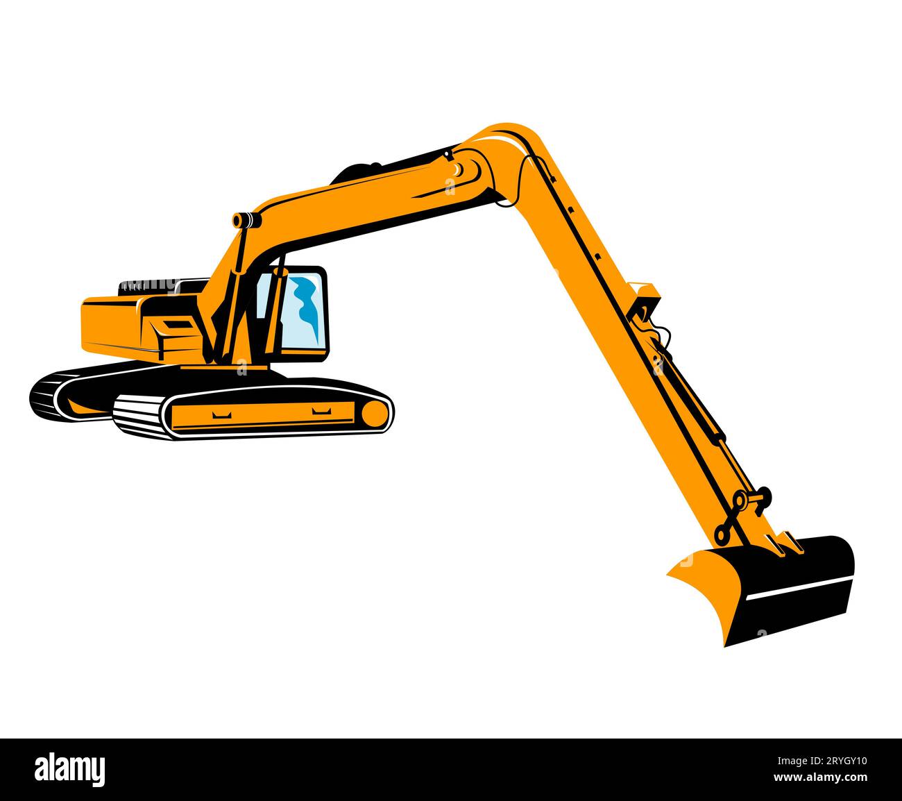 Excavator or Mechanical Digger with Boom Dipper and Bucket Isolated WPA