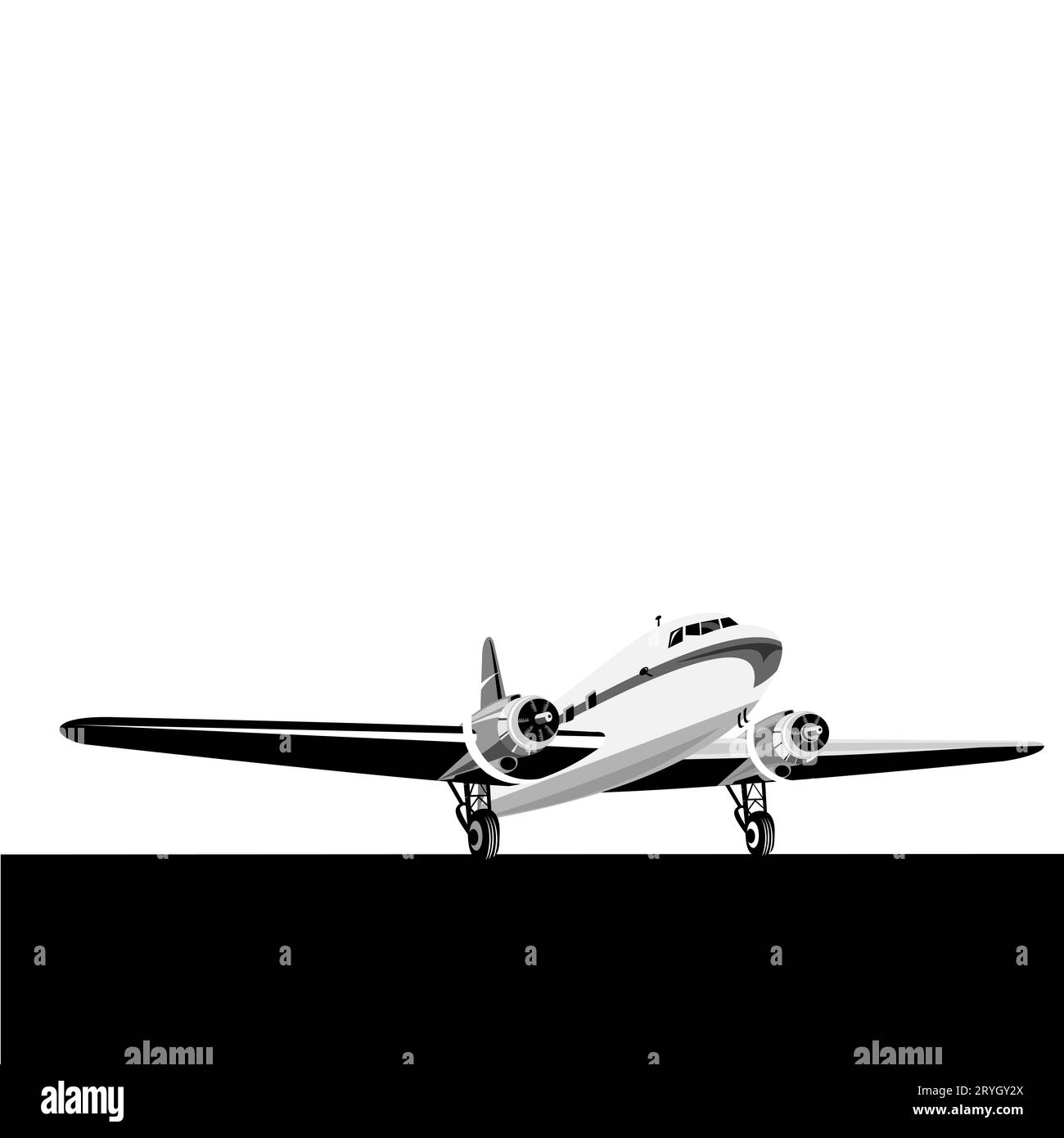 Propeller Airplane Airliner on Runway TakeOff Wheels Up Front View