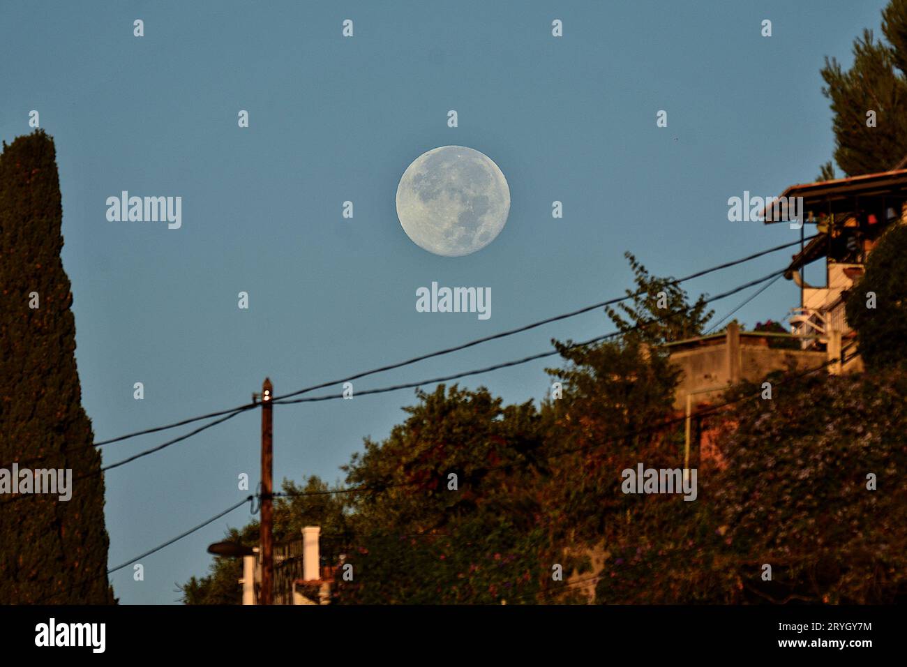 Marseille, France. 30th Sep, 2023. View of the Full Harvest Supermoon