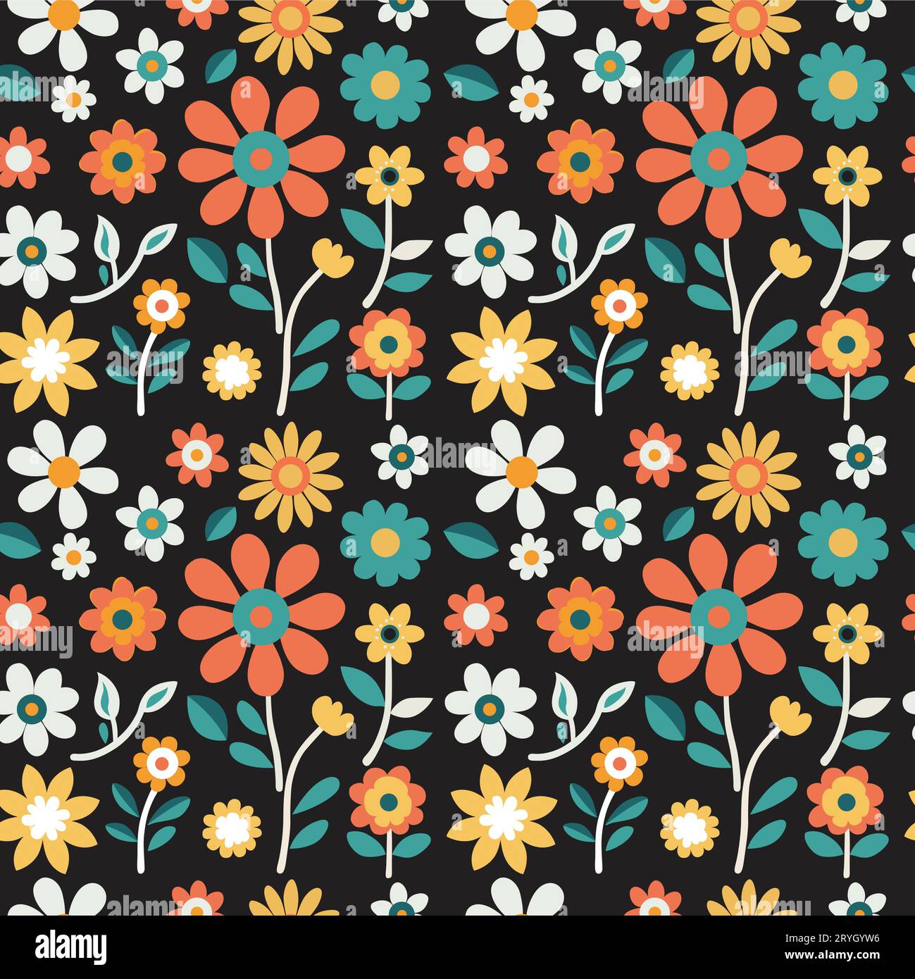 Colorful hand draw flowers seamless pattern, vector design template Stock Vector