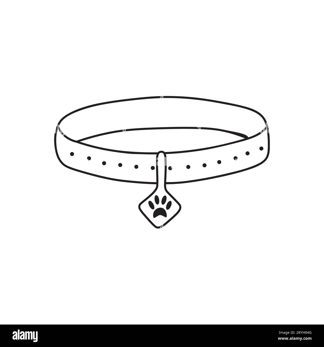 Hand drawn doodle cute Dog or Cat collar.Pets stuff and supply concept