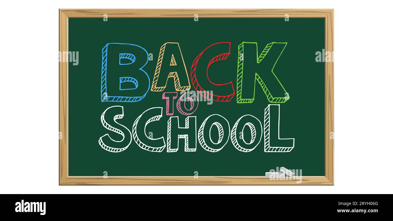 Green chalkboard with text 'Back to school' isolated on white background. Vector illustration Stock Vector