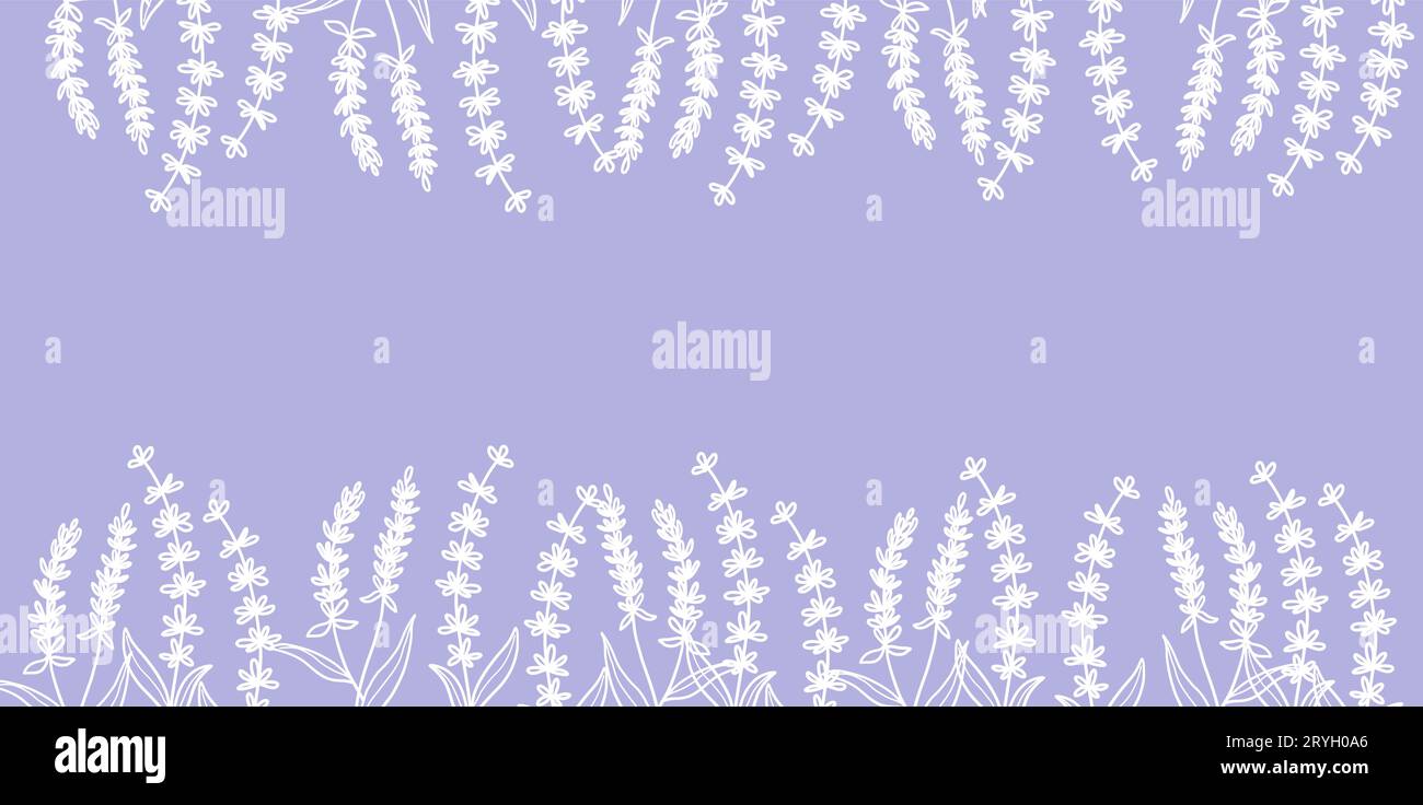 Beautiful background with hand drawn lavender flowers, medical herbs. To create a banner, poster, postcards. Vector illustration lilac background. The Stock Vector