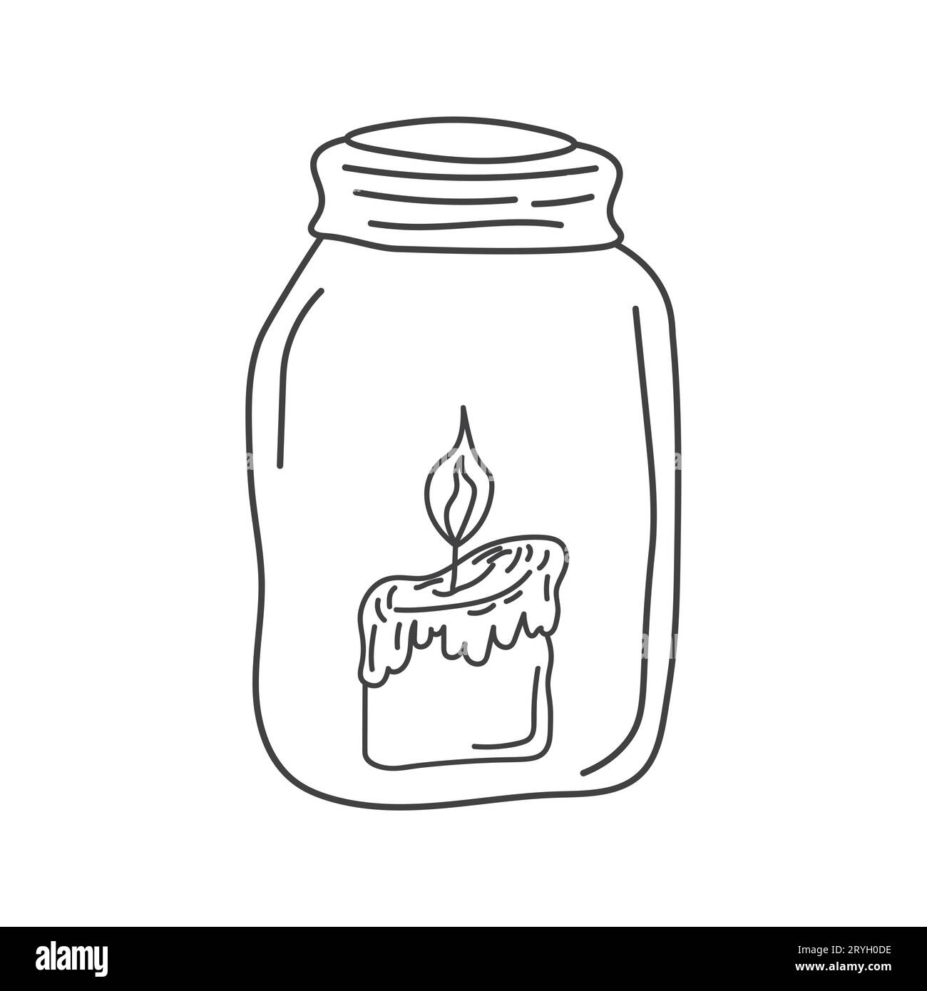 Burning aroma candle in a jar isolated on white background. Vector handdrawn illustration in