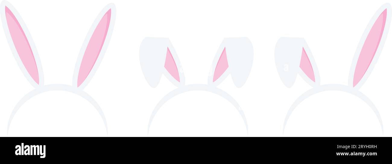 Set Easter rabbit ears headband  icon  isolated on white background. Flat cartoon easter card design element. Spring hare ear accessory. Vector illust Stock Vector