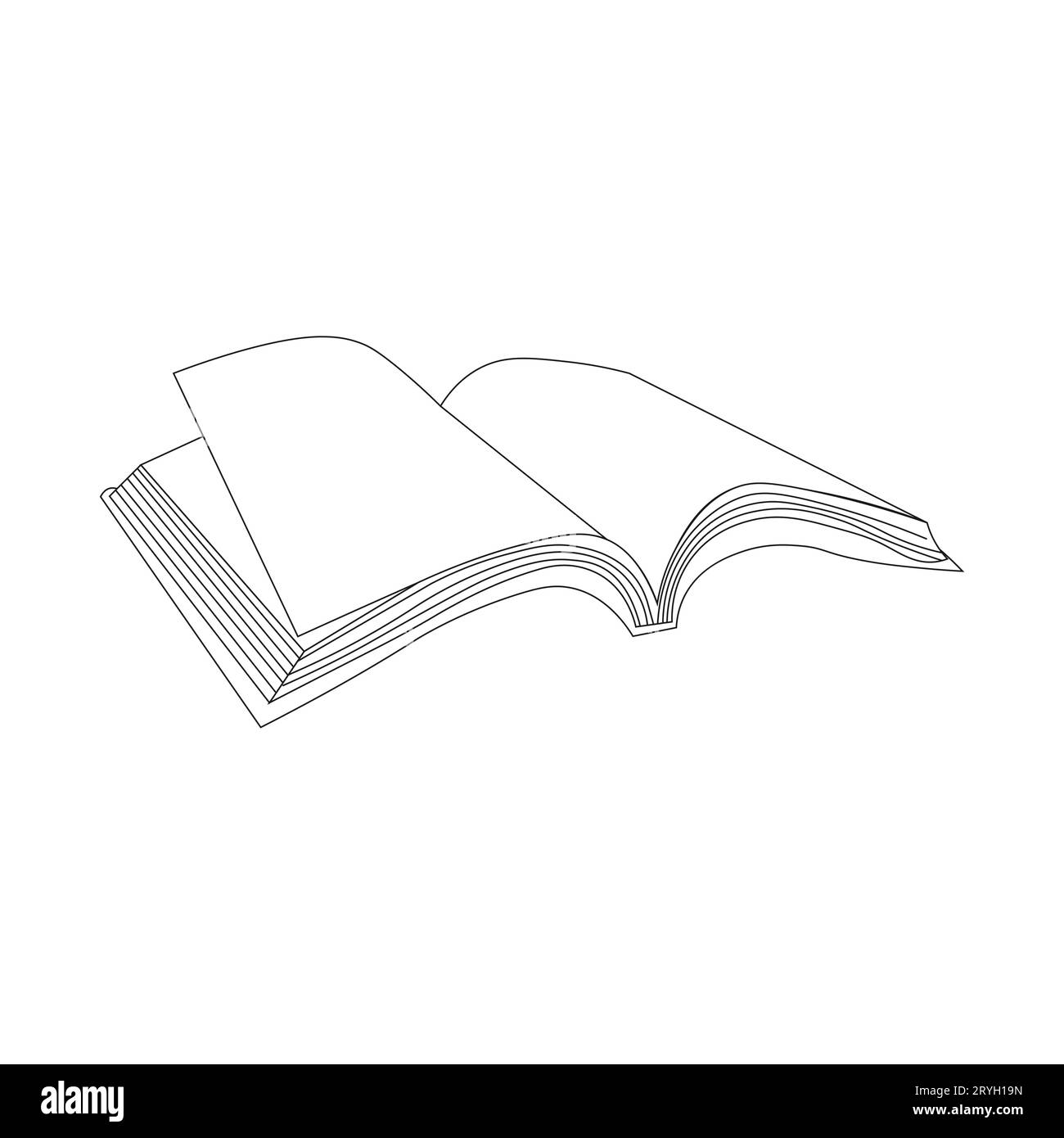 One line drawing of notebook on the desk.Line drawing open notebook. Isolate on white background