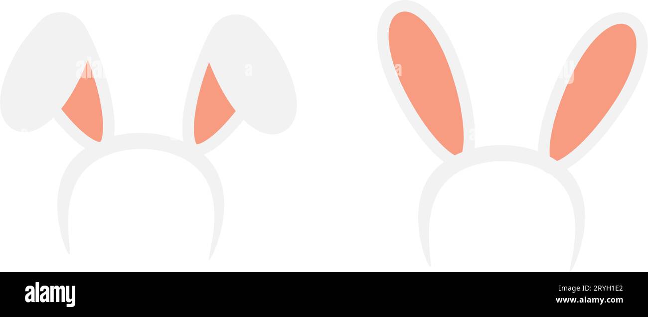 Set Easter rabbit ears headband  icon  isolated on white background. Flat cartoon easter card design element. Spring hare ear accessory. Vector illust Stock Vector
