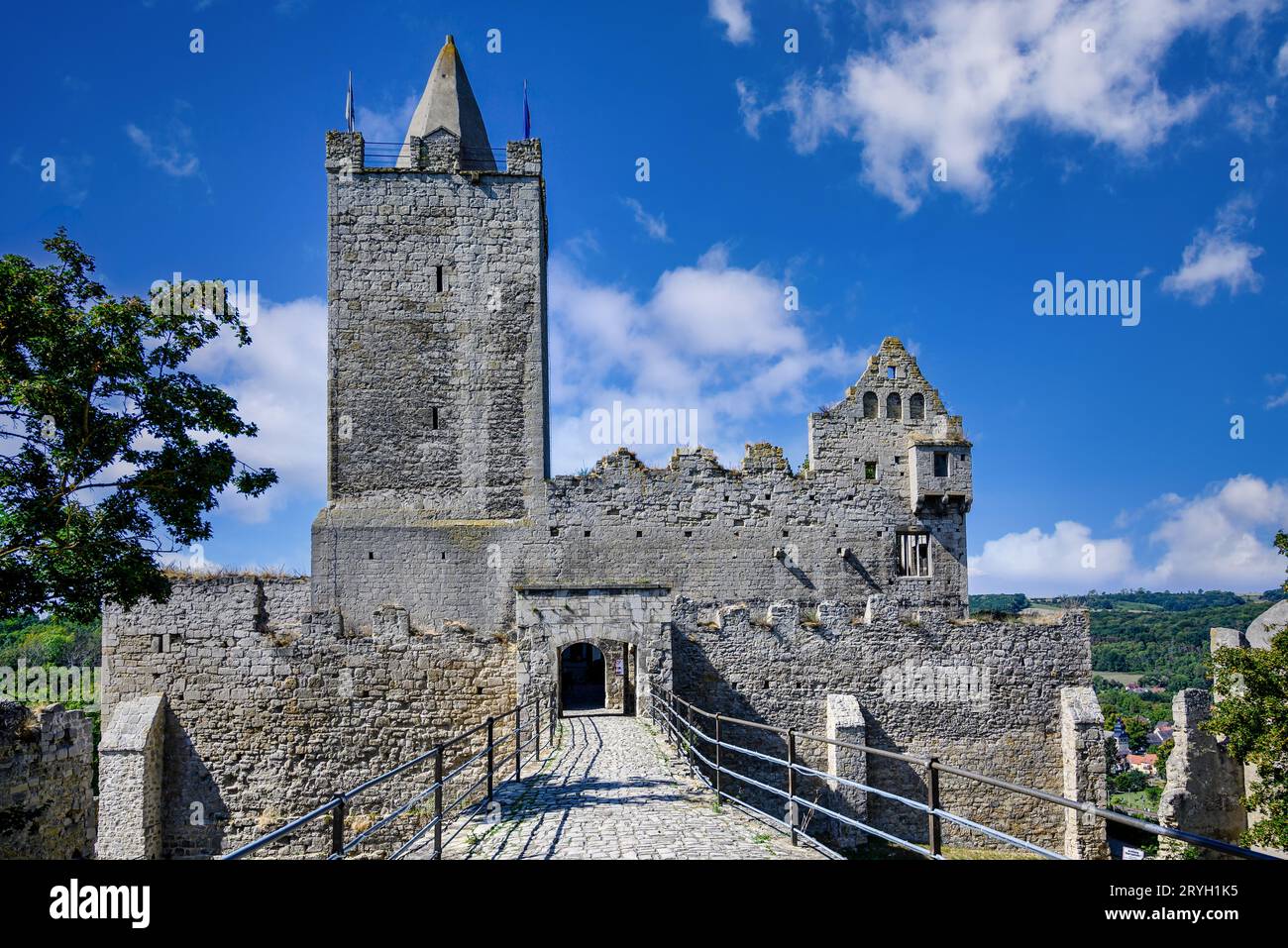 A view of the Rudelsburg on the Saale Stock Photo