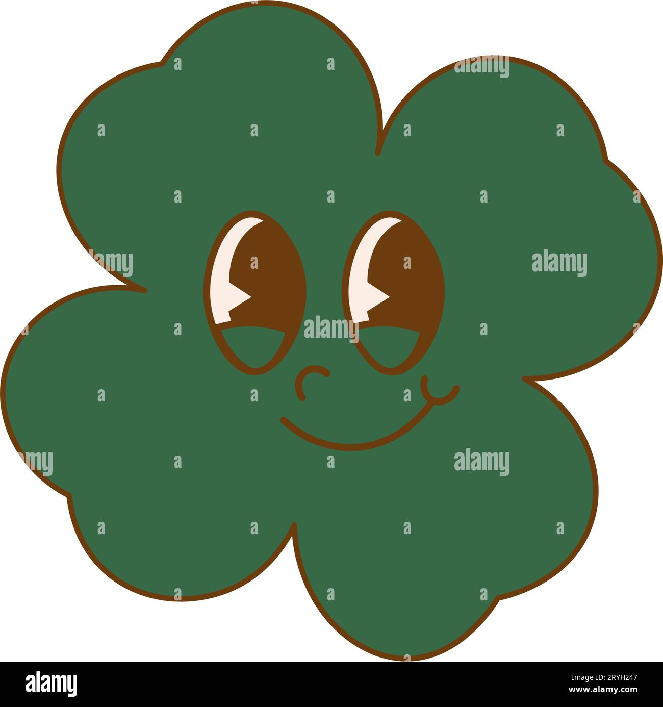 Trendy retro cartoon character clover with four leaf. Happy Saint