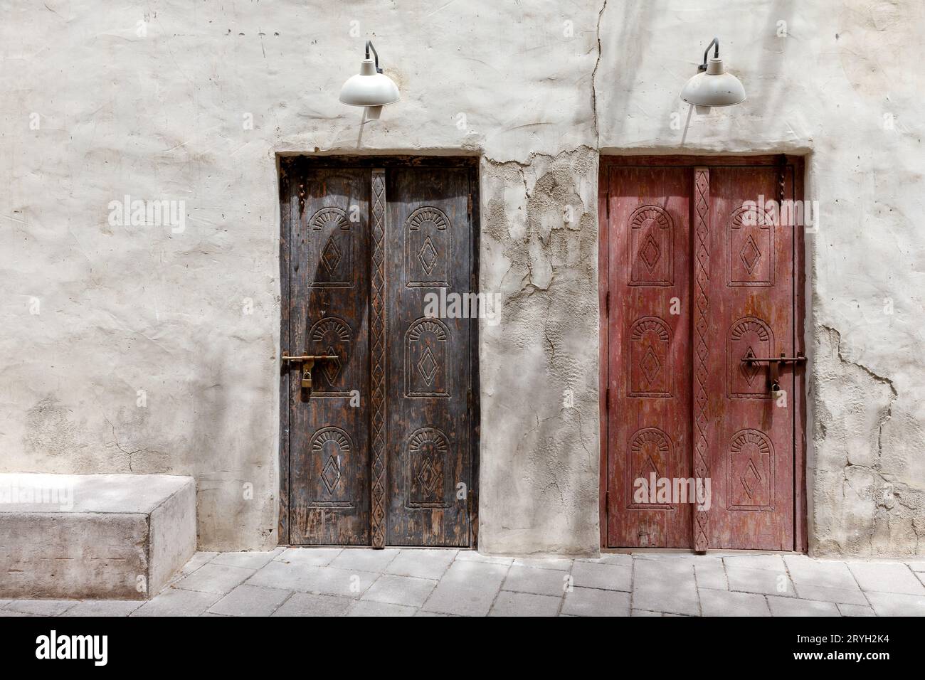 Arabic style doors at the traditional market in old Dubai Stock Photo
