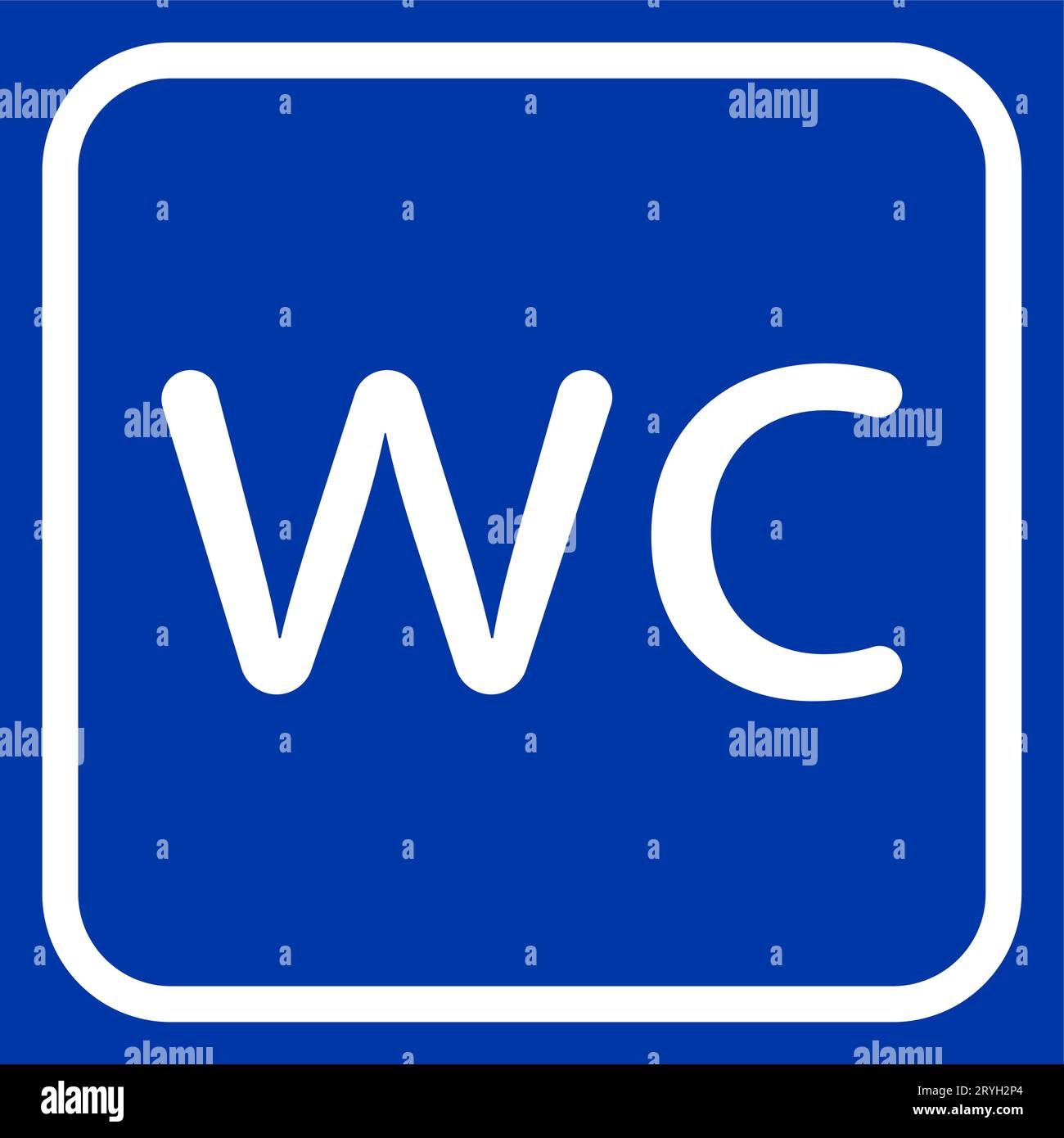 WC line icon on blue background. Linear style toilet symbol. Restroom