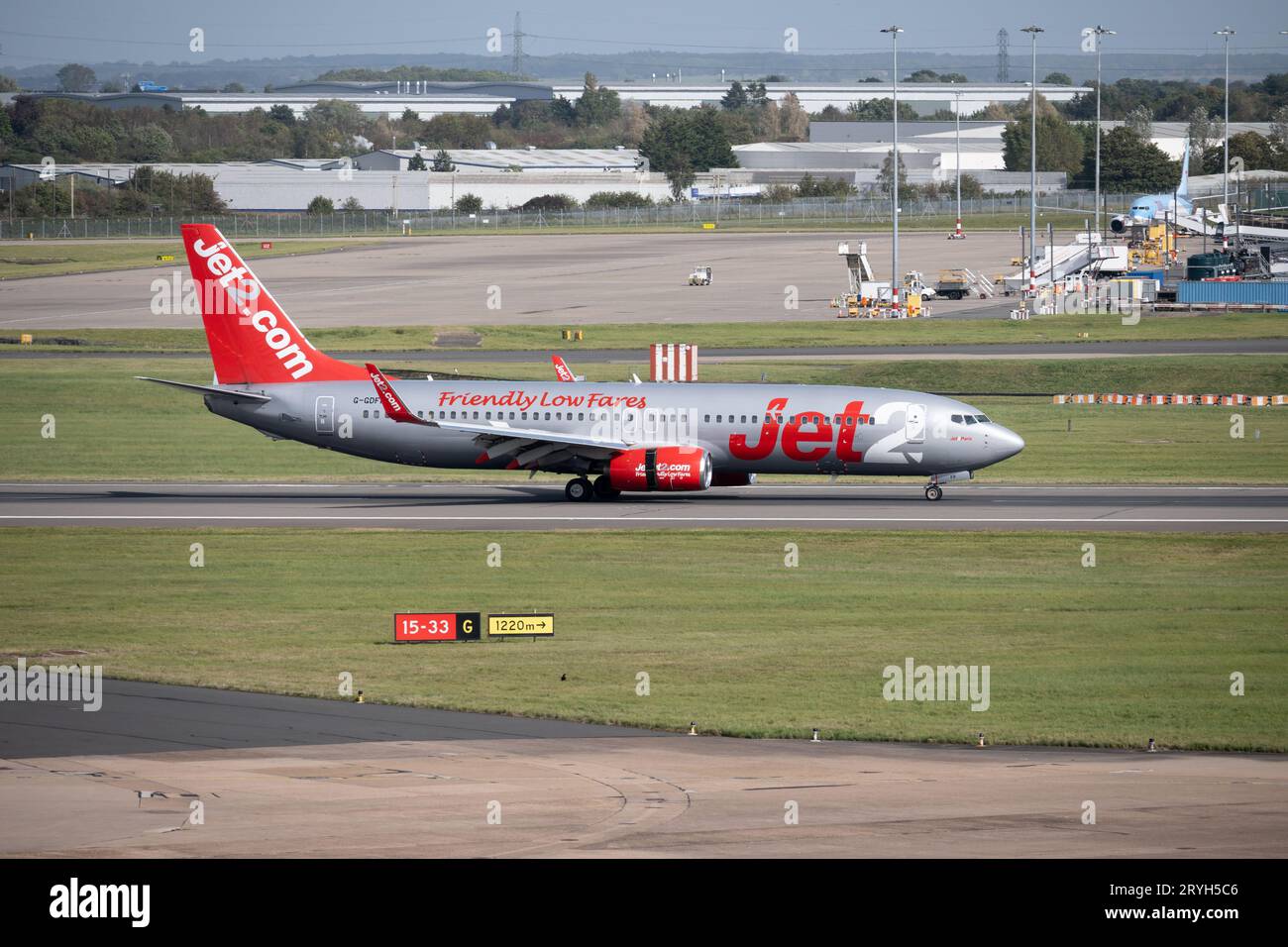 Jet2 Boeing 737-8Z9 landing at Birmingham Airport, UK (G-GDFP) Stock Photo