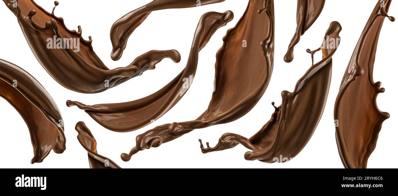 Chocolate splashes isolated on white background Stock Photo