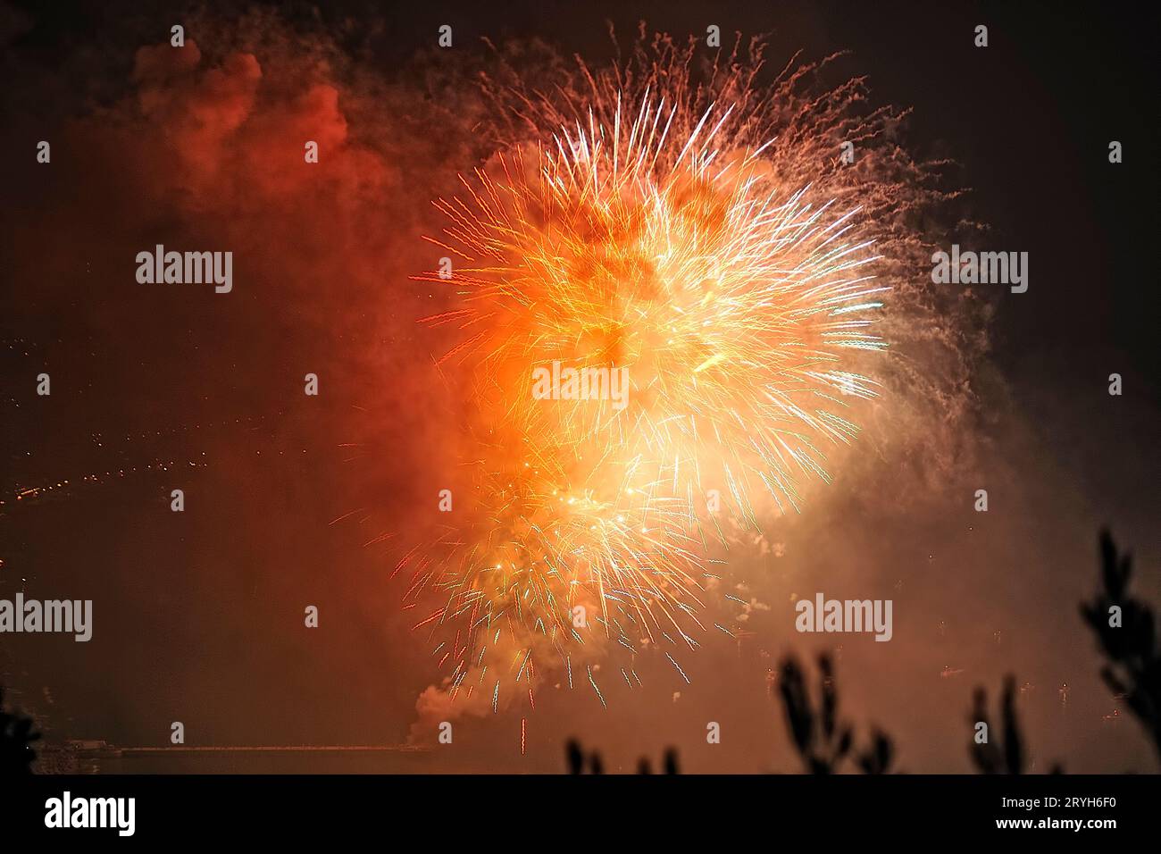 Fireworks on the sea Stock Photo