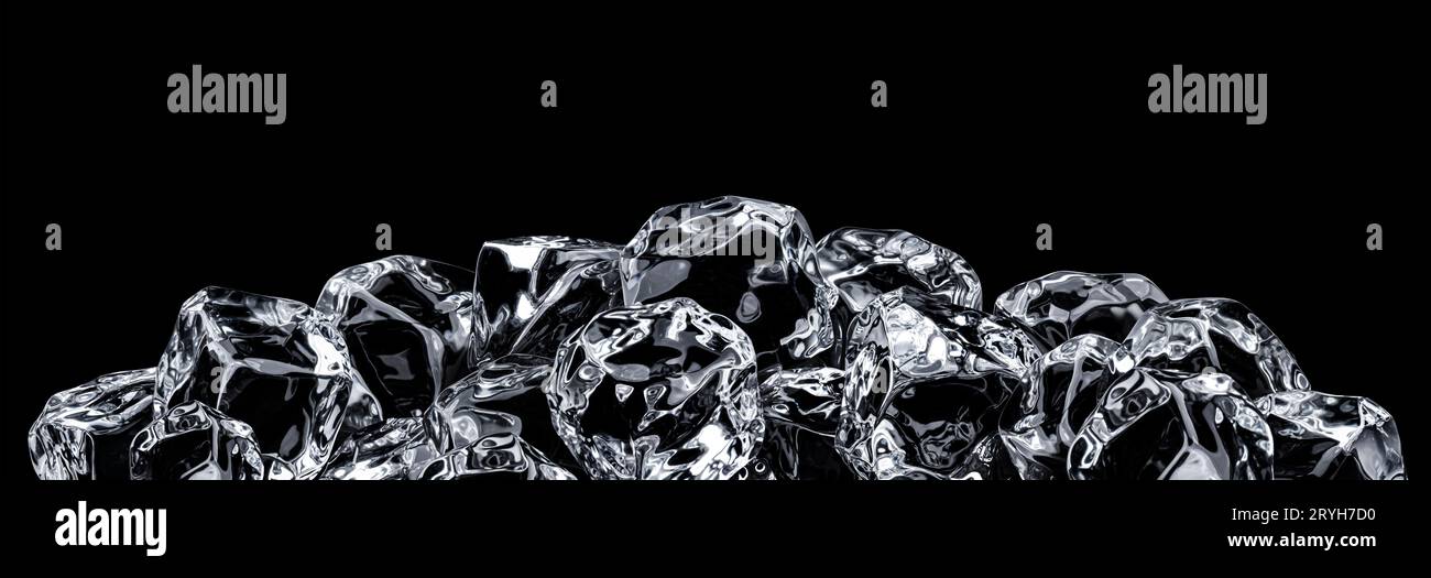 Ice cubes heap on black background Stock Photo - Alamy