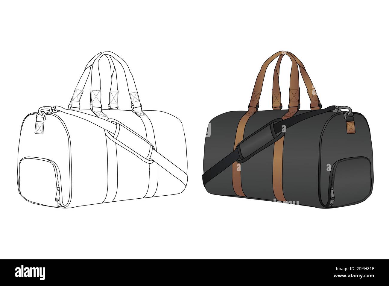 Travel Duffle Bag, Vector Illustration, Bag Outline Template, Fashion