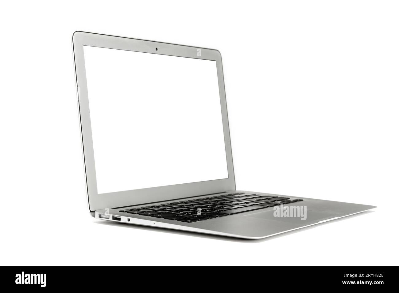 Laptop with blank white screen Stock Photo Alamy
