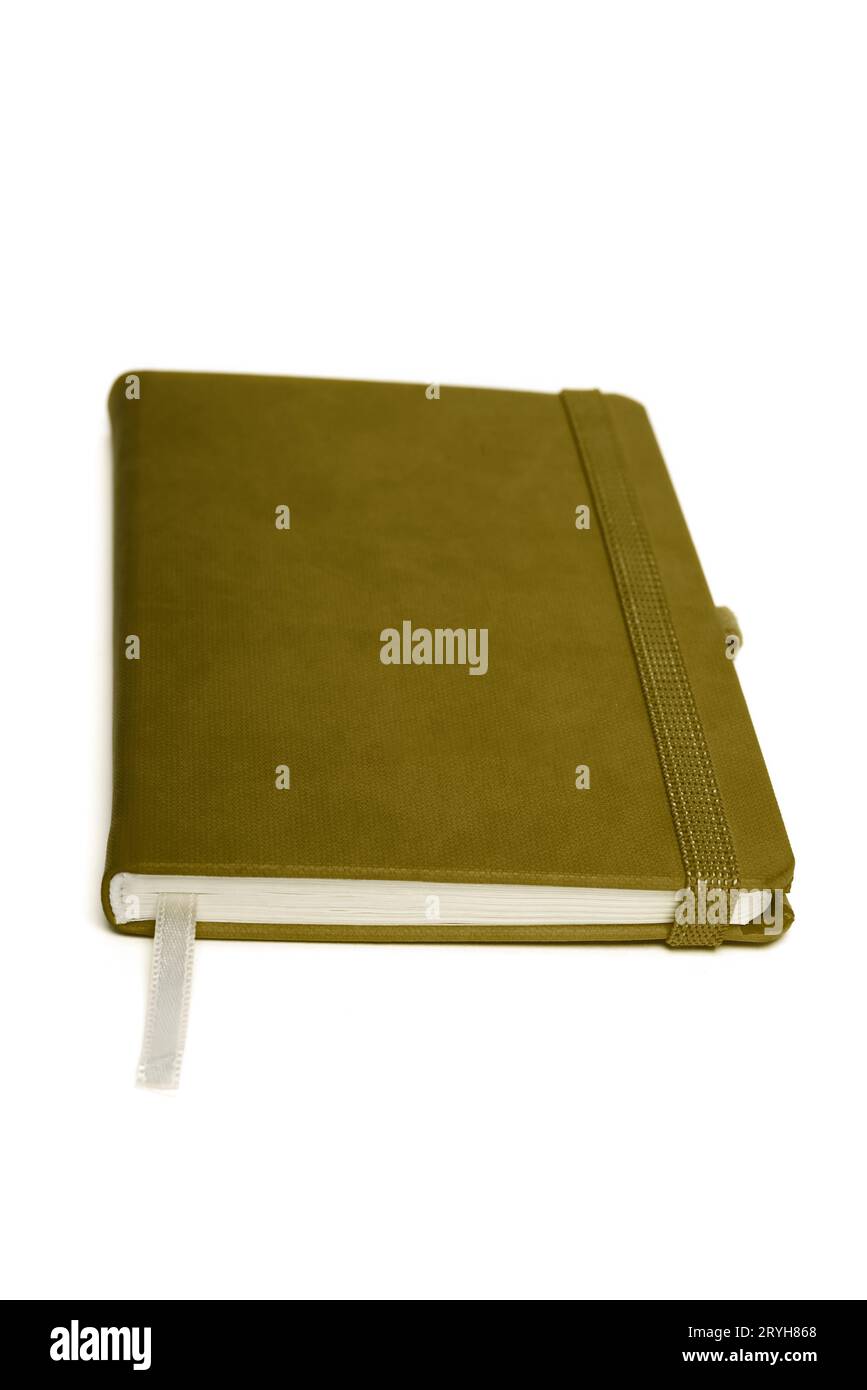 Notepad with hard cover. Top view. Stock Photo