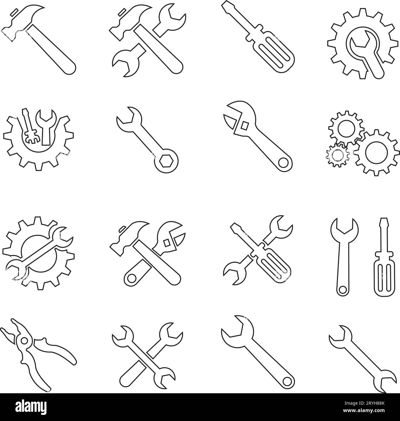 Tools and Service icons line set. Wrench, screwdriver and gear icon