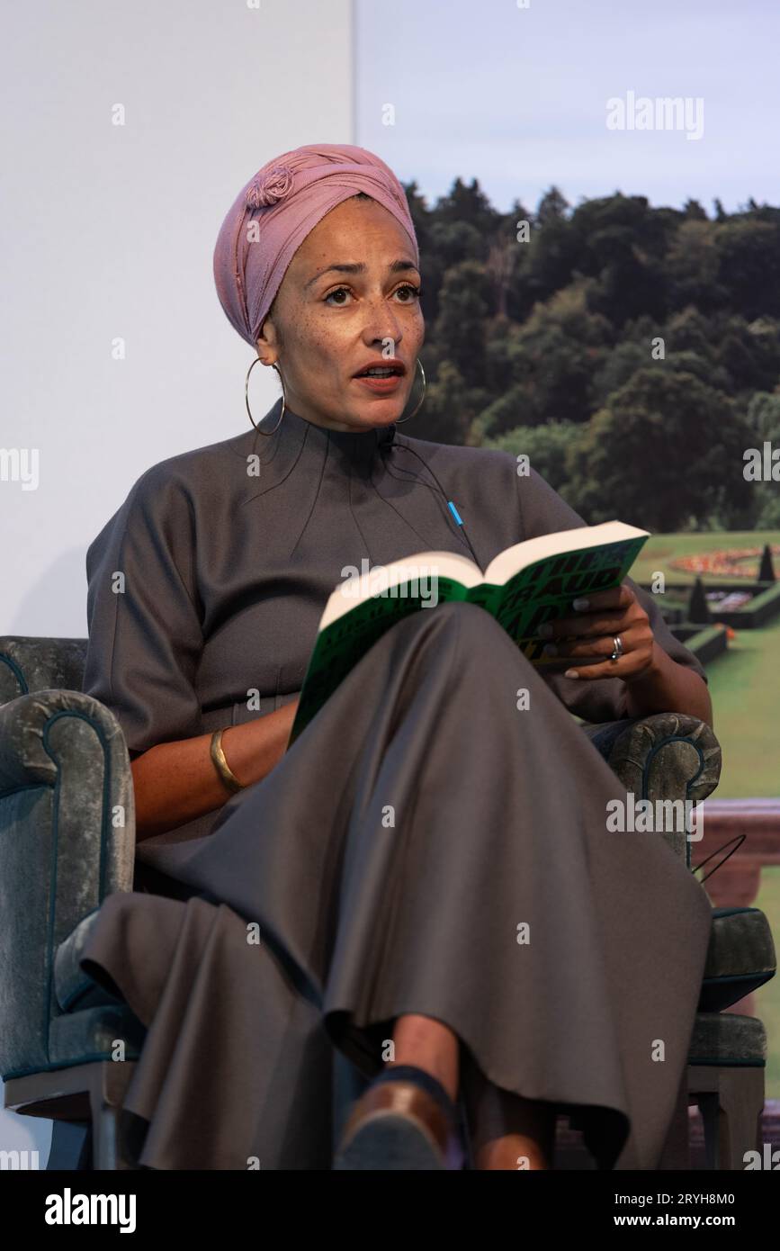 Zadie Smith,  English novelist, debut novel, 'White Teeth', photographed at Cliveden Literary Festival, Berkshire, England, UK 30th September 2023 Stock Photo