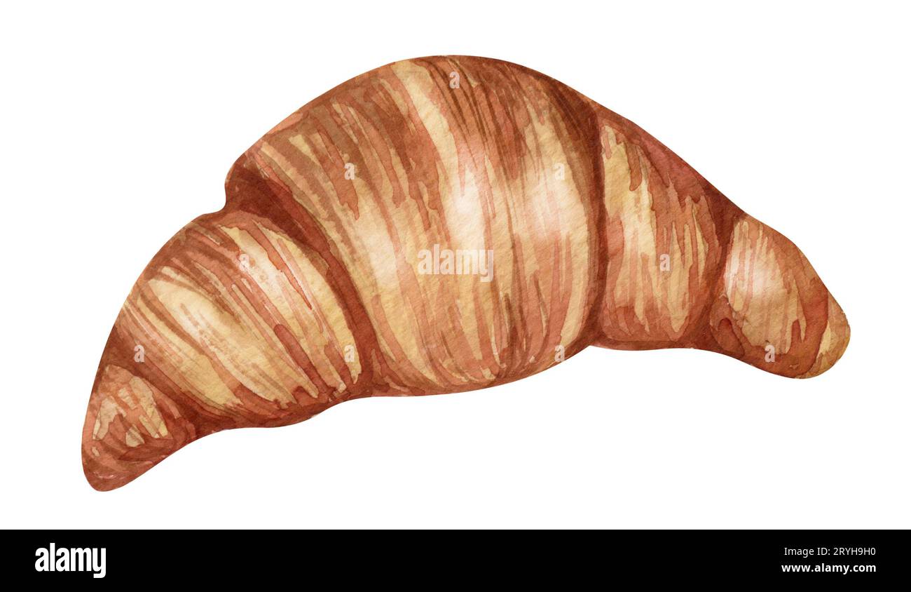 Croissant watercolor. Hand drawn croissant icon badge bakery for design ...