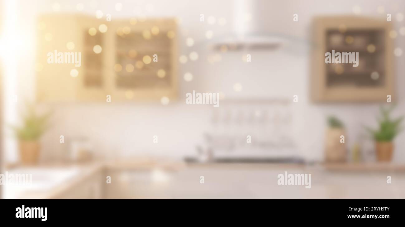 Blur background interior design, minimalistic classic kitchen Stock Photo