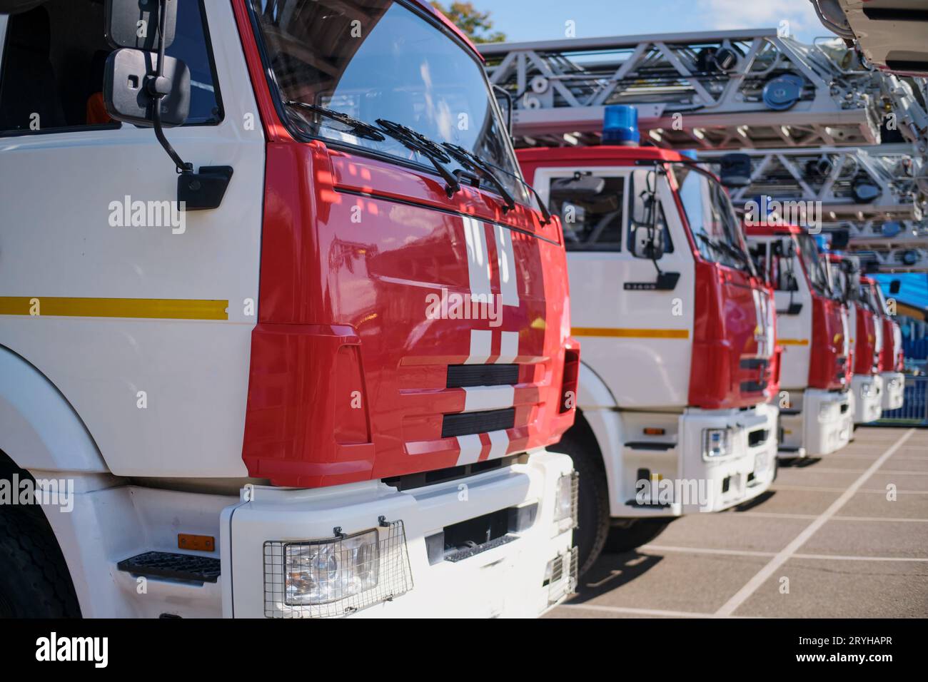 Moscow Fire Engine Fire trucks at a fire station in the city of Moscow, Russia Stock Photo ...