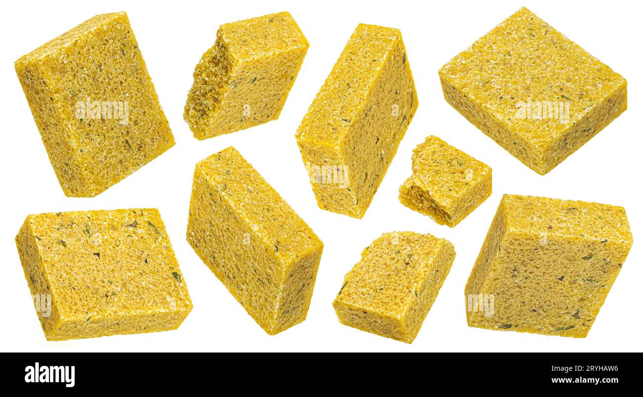 Bouillon cubes isolated on white background, chicken broth concentrate