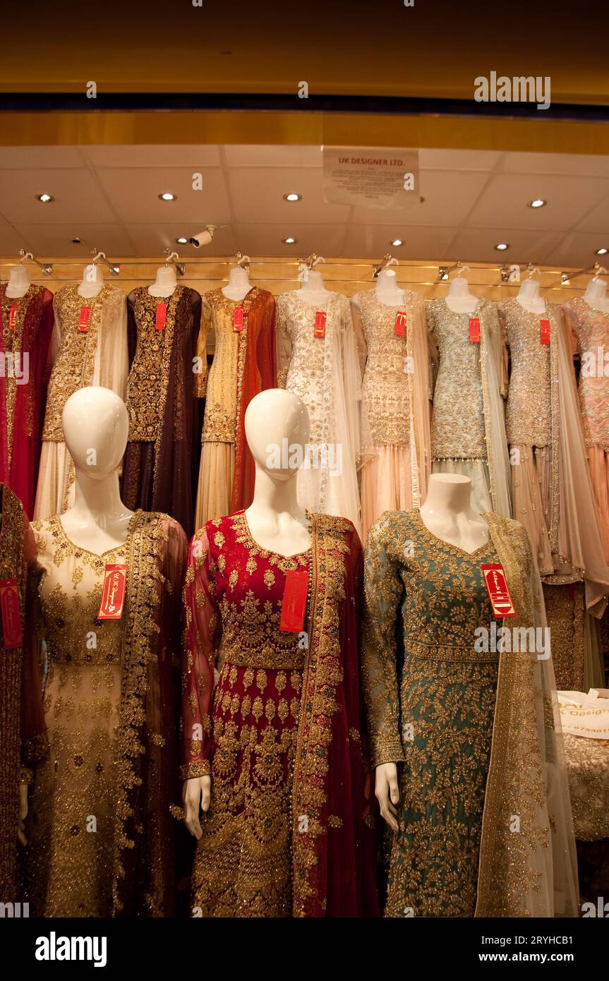 Ladies outfits for special occasions, Southall Market, Southall, London, UK Stock Photo