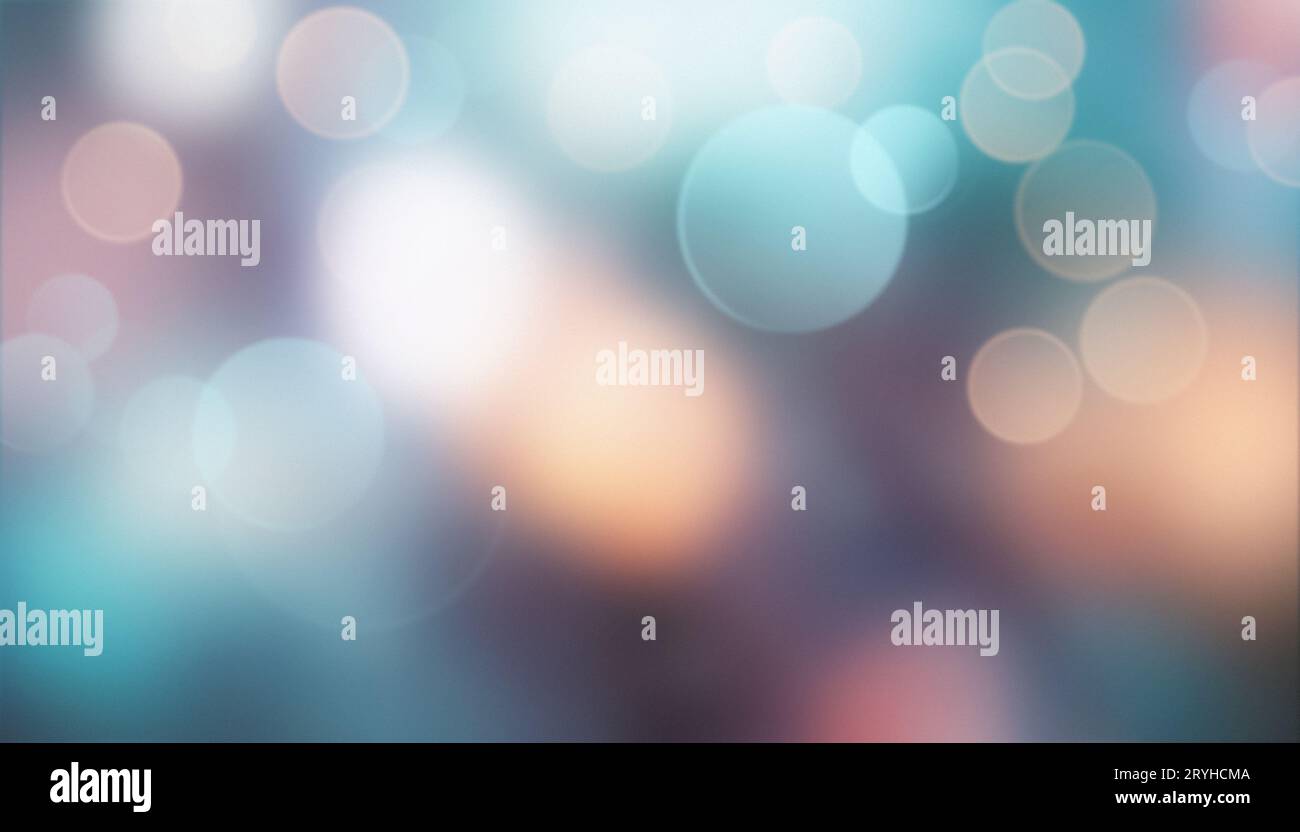 Blurry background of bokeh lights, rainy day soft focus cityscape in teal orange colors Stock Photo